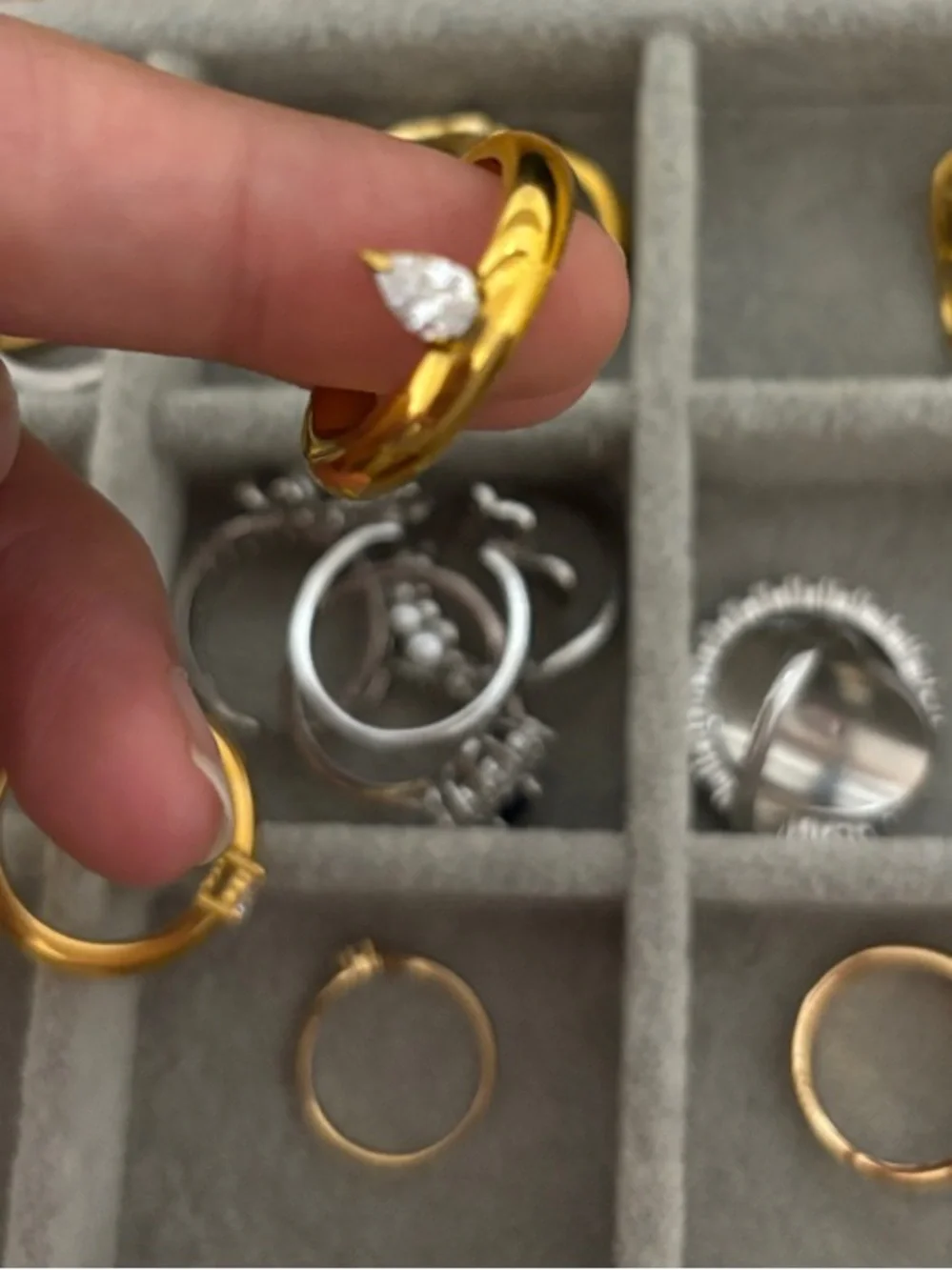 Gold-Tone Solitaire Ring with Clear Stone - Women Jewelry
